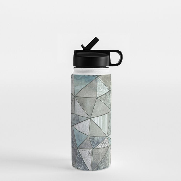 Teal And Grey Triangles Stained Glass Style Water Bottle Gallery Image 1