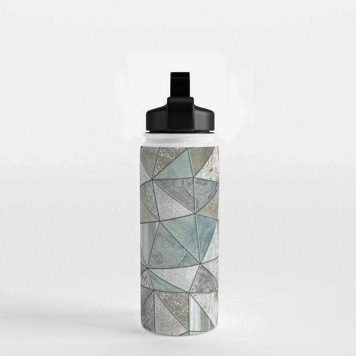Teal And Grey Triangles Stained Glass Style Water Bottle Gallery Image 2