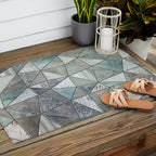 Teal And Grey Triangles Stained Glass Style Outdoor Rug Gallery Image 2