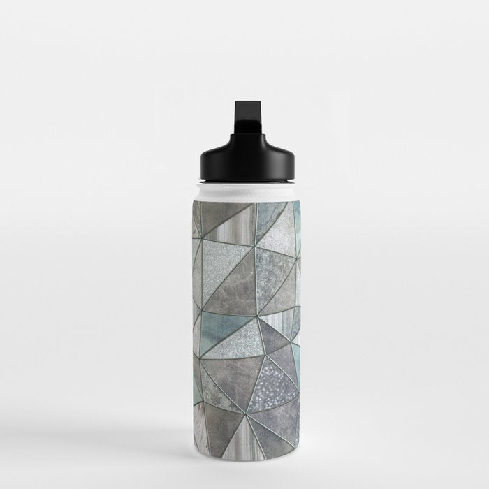 Teal And Grey Triangles Stained Glass Style Water Bottle Gallery Image 3
