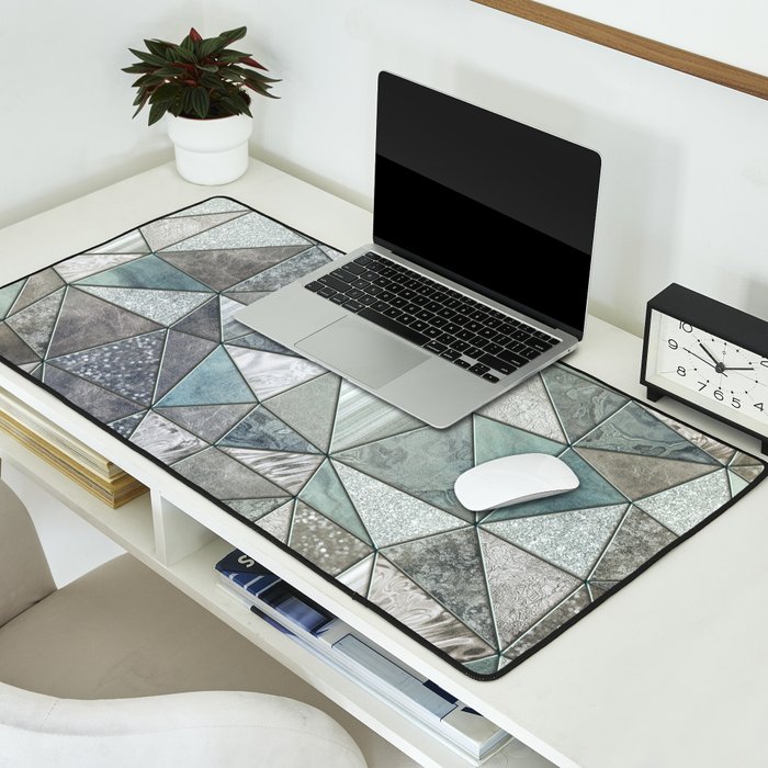 Teal And Grey Triangles Stained Glass Style Desk Mat Gallery Image 2