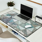Teal And Grey Triangles Stained Glass Style Desk Mat Gallery Image 2