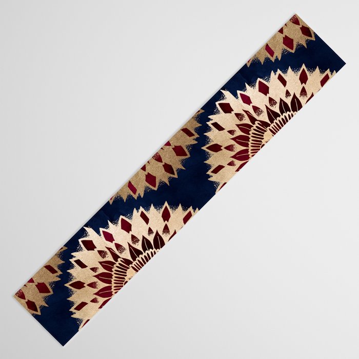 Bohemian Gold Navy Burgundy Hand Drawn Mandala Table Runner Gallery Image 3