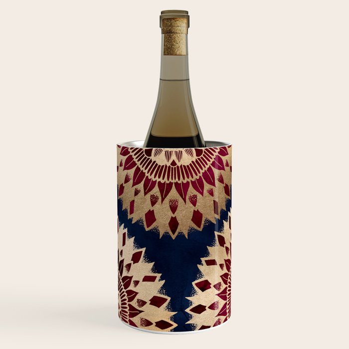 Bohemian Gold Navy Burgundy Hand Drawn Mandala Wine Chiller Gallery Image 1