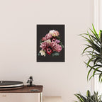 Vintage flowers bouquet. Peony, roses, anemone on dark moody background. Poster Gallery Image 2