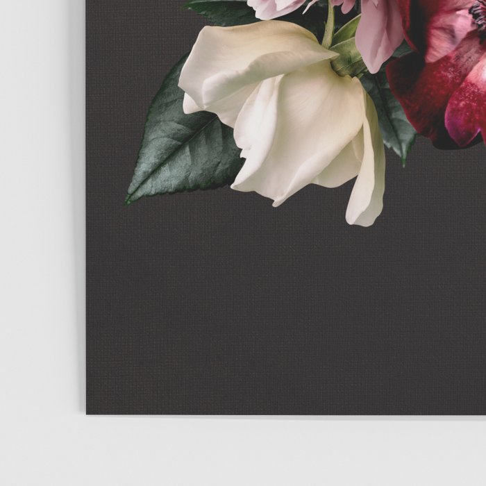 Vintage flowers bouquet. Peony, roses, anemone on dark moody background. Poster Gallery Image 3