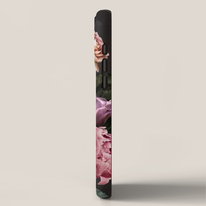 Vintage flowers bouquet. Peony, roses, anemone on dark moody background. iPhone Case Gallery Image 2