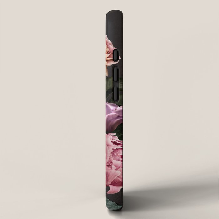 Vintage flowers bouquet. Peony, roses, anemone on dark moody background. iPhone Case Gallery Image 2