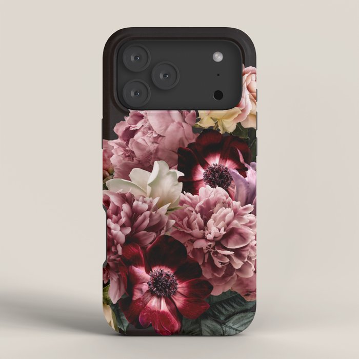 Vintage flowers bouquet. Peony, roses, anemone on dark moody background. iPhone Case Gallery Image 4