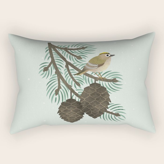 Goldcrest in the Winter Pines Rectangular Pillow Gallery Image 2