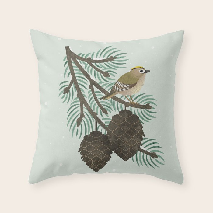 Goldcrest in the Winter Pines Throw Pillow Gallery Image 6