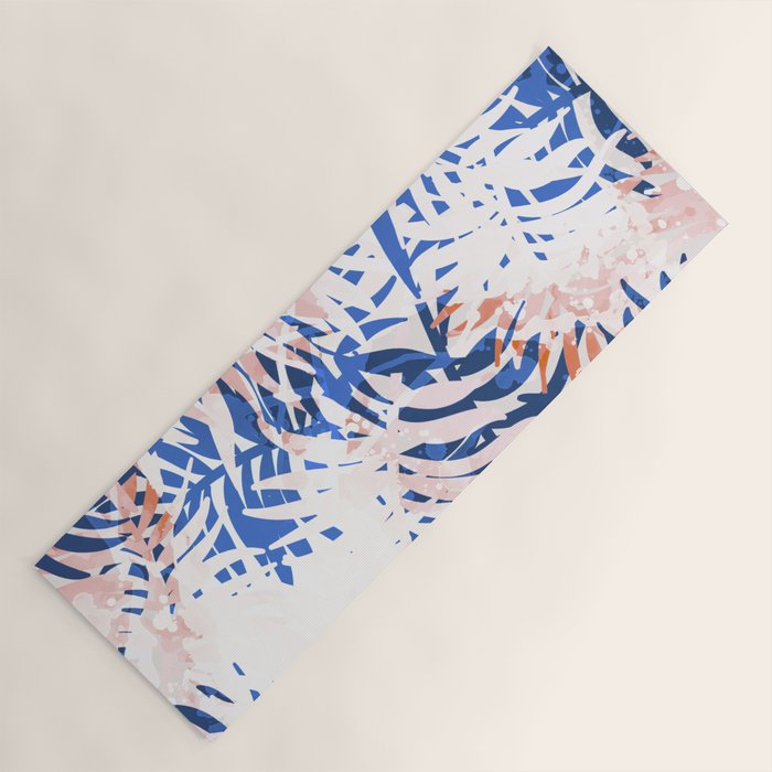 Tropical palms blue and coral Yoga Mat Gallery Image 1