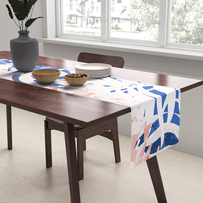 Tropical palms blue and coral Table Runner Gallery Image 2