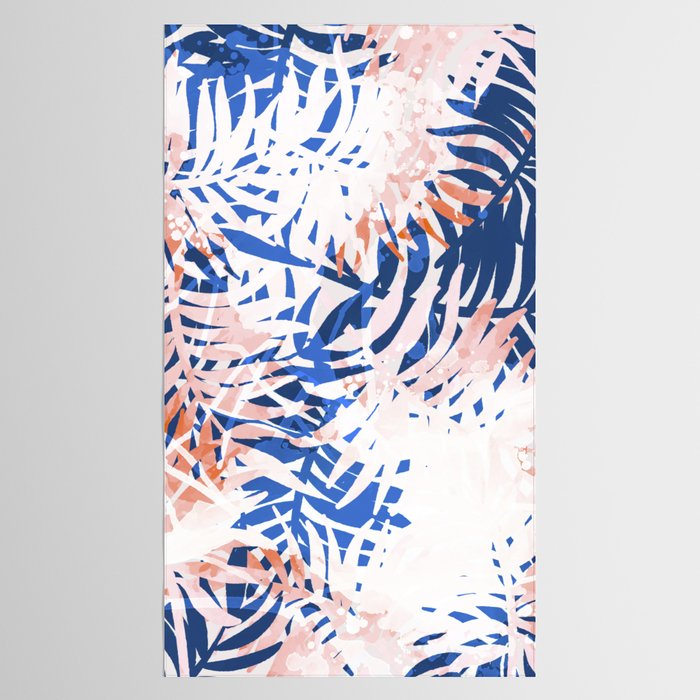 Tropical palms blue and coral Tablecloth Gallery Image 2