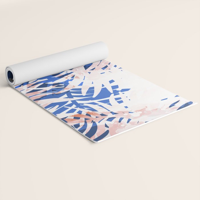 Tropical palms blue and coral Yoga Mat Gallery Image 2