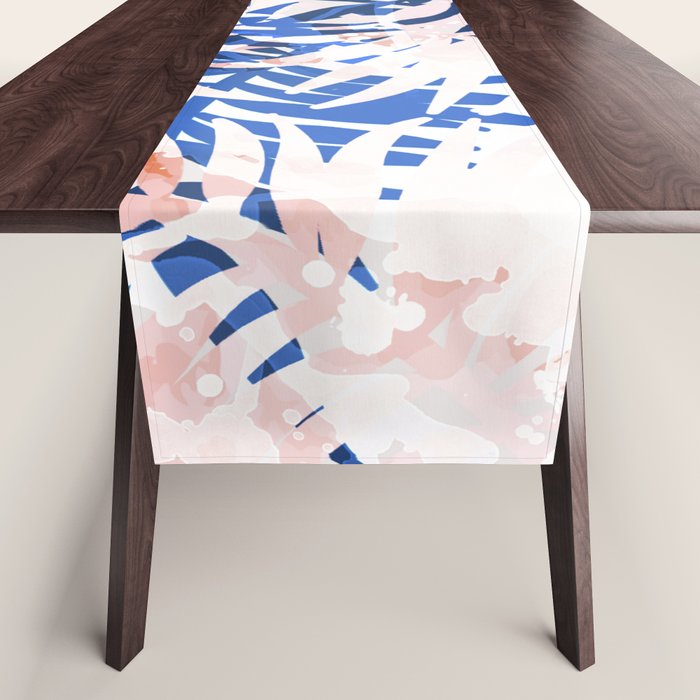 Tropical palms blue and coral Table Runner Gallery Image 1