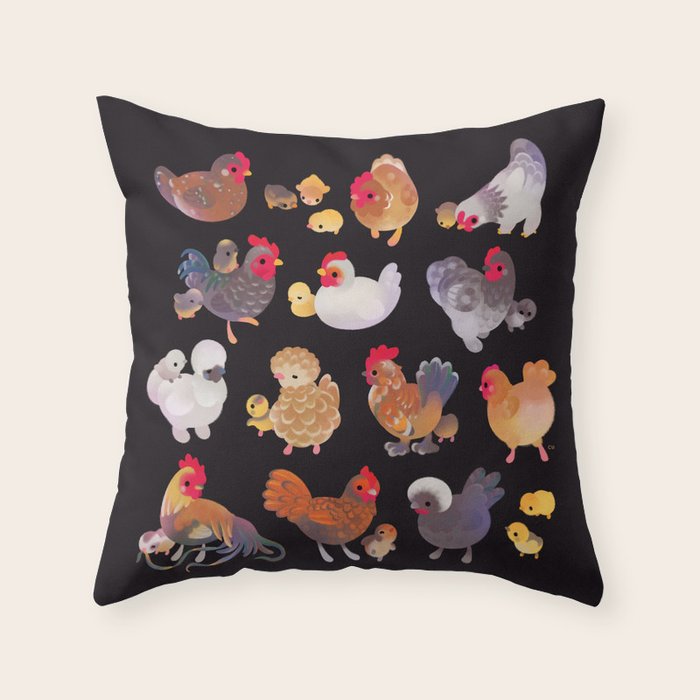 Chicken and Chick - dark Throw Pillow Gallery Image 1