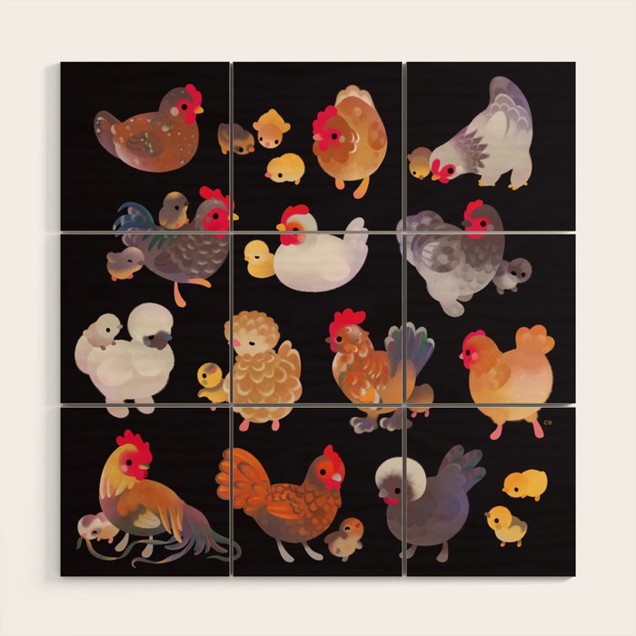 Chicken and Chick - dark Wood Wall Art Gallery Image 1