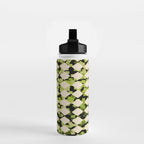 Geometric Checkerboard with Confetti Squares Green Black on Beige Water Bottle Gallery Image 2