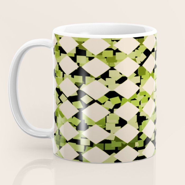 Geometric Checkerboard with Confetti Squares Green Black on Beige Coffee Mug Gallery Image 3