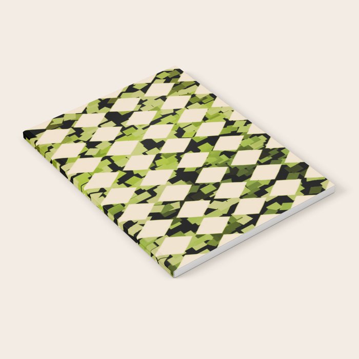 Geometric Checkerboard with Confetti Squares Green Black on Beige Notebook Gallery Image 1