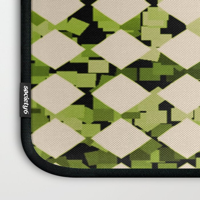 Geometric Checkerboard with Confetti Squares Green Black on Beige Laptop Sleeve Gallery Image 3