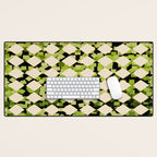 Geometric Checkerboard with Confetti Squares Green Black on Beige Desk Mat Gallery Image 1