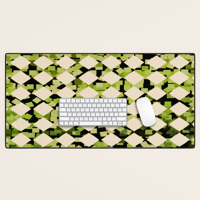 Geometric Checkerboard with Confetti Squares Green Black on Beige Desk Mat Gallery Image 1