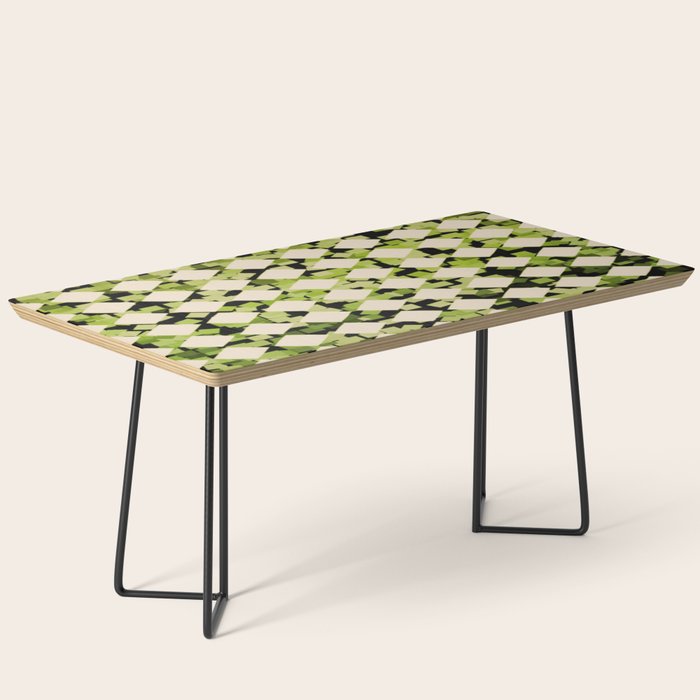 Geometric Checkerboard with Confetti Squares Green Black on Beige Coffee Table Gallery Image 1