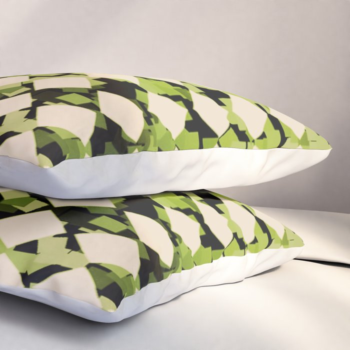 Geometric Checkerboard with Confetti Squares Green Black on Beige Pillow Sham Gallery Image 3