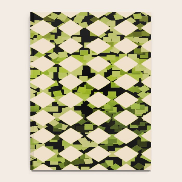 Geometric Checkerboard with Confetti Squares Green Black on Beige Notebook Gallery Image 4
