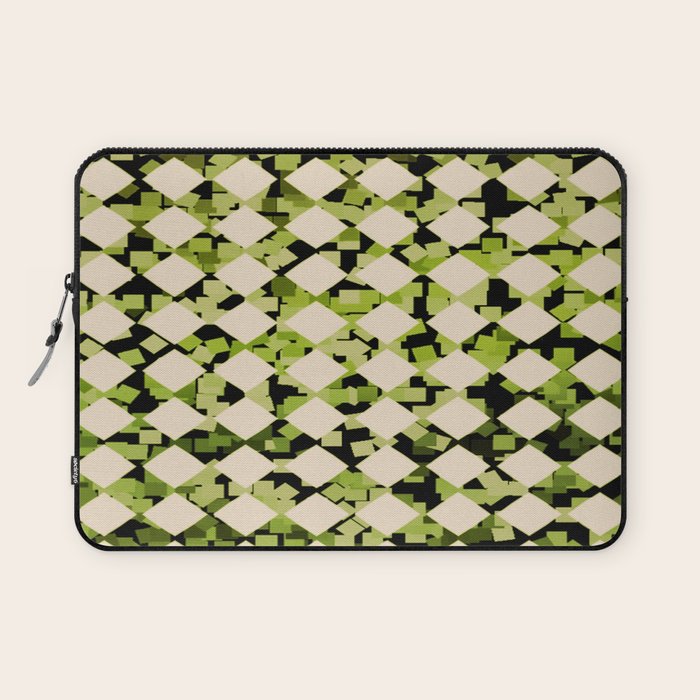 Geometric Checkerboard with Confetti Squares Green Black on Beige Laptop Sleeve Gallery Image 1