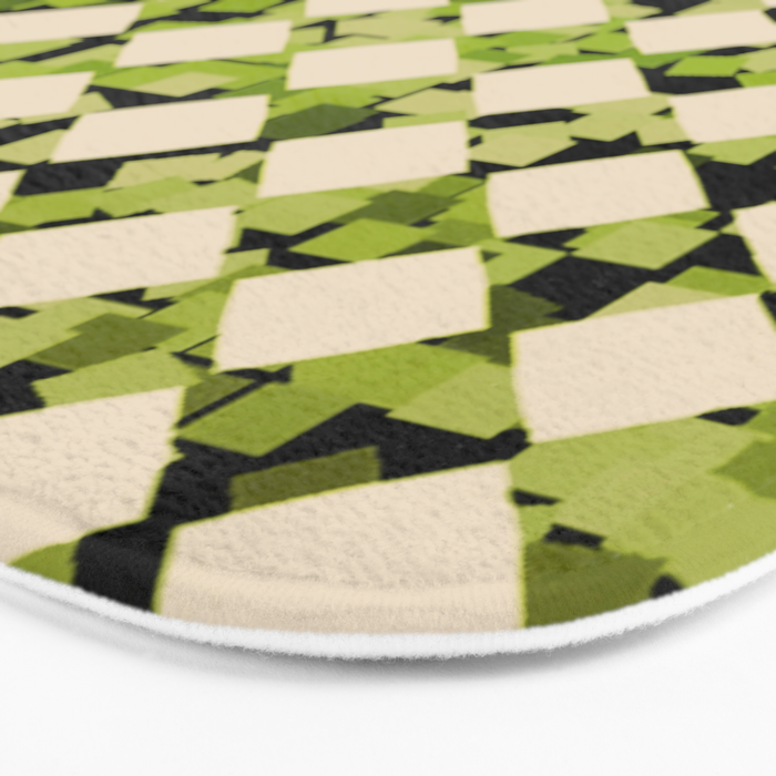 Geometric Checkerboard with Confetti Squares Green Black on Beige Bath Mat Gallery Image 3