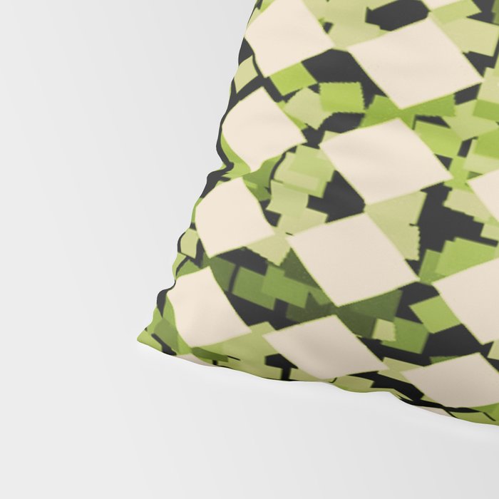 Geometric Checkerboard with Confetti Squares Green Black on Beige Pillow Sham Gallery Image 4
