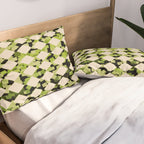 Geometric Checkerboard with Confetti Squares Green Black on Beige Pillow Sham Gallery Image 2