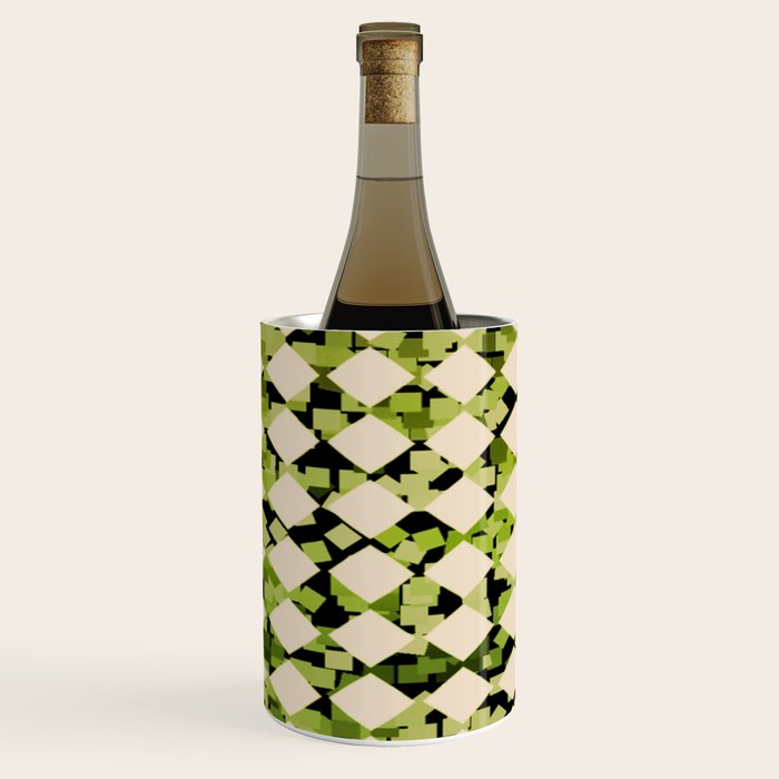 Geometric Checkerboard with Confetti Squares Green Black on Beige Wine Chiller Gallery Image 2