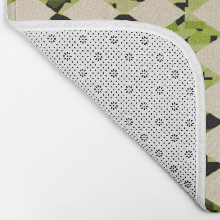Geometric Checkerboard with Confetti Squares Green Black on Beige Bath Mat Gallery Image 2