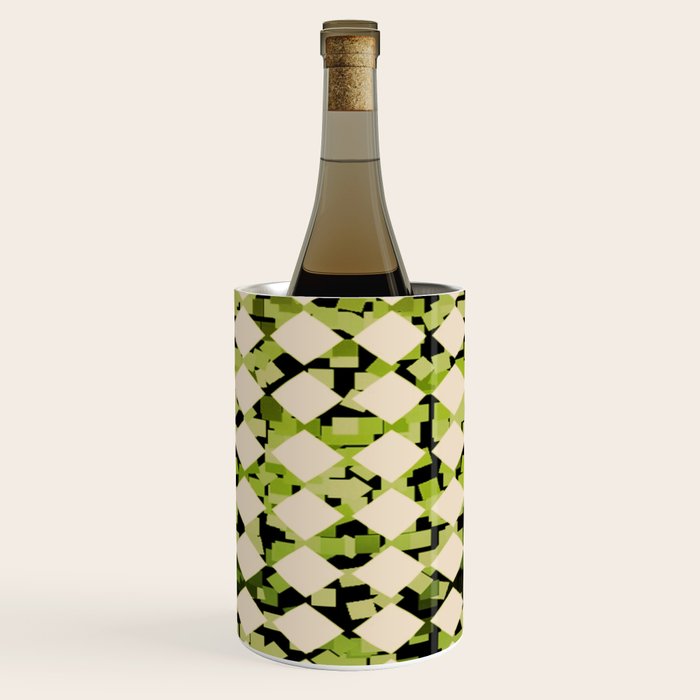 Geometric Checkerboard with Confetti Squares Green Black on Beige Wine Chiller Gallery Image 1