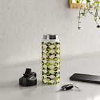 Geometric Checkerboard with Confetti Squares Green Black on Beige Water Bottle Gallery Image 4