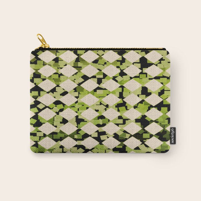 Geometric Checkerboard with Confetti Squares Green Black on Beige Carry All Pouch Gallery Image 1