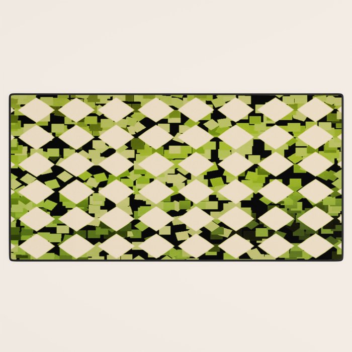 Geometric Checkerboard with Confetti Squares Green Black on Beige Desk Mat Gallery Image 3