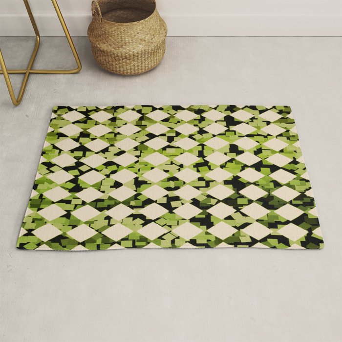 Geometric Checkerboard with Confetti Squares Green Black on Beige Rug Gallery Image 1