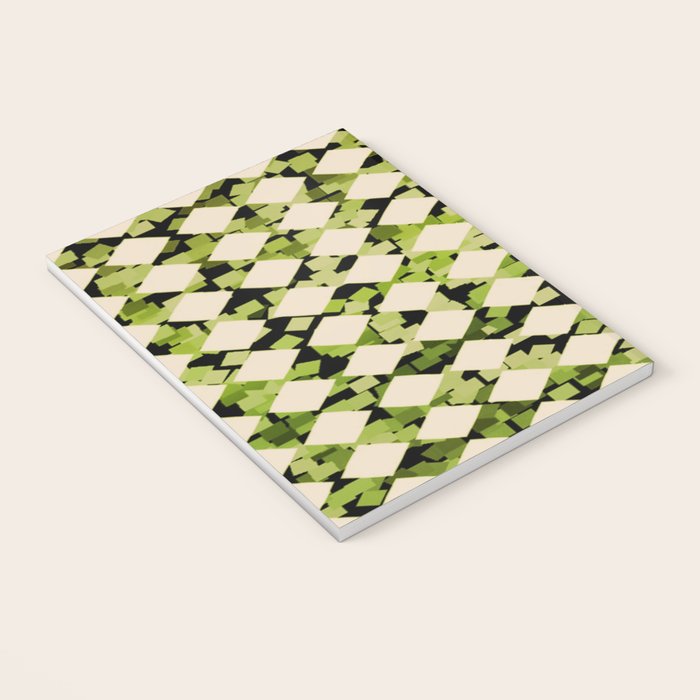 Geometric Checkerboard with Confetti Squares Green Black on Beige Notebook Gallery Image 3