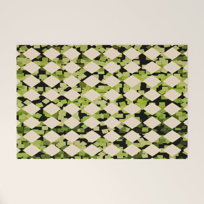 Geometric Checkerboard with Confetti Squares Green Black on Beige Welcome Mat Gallery Image 1