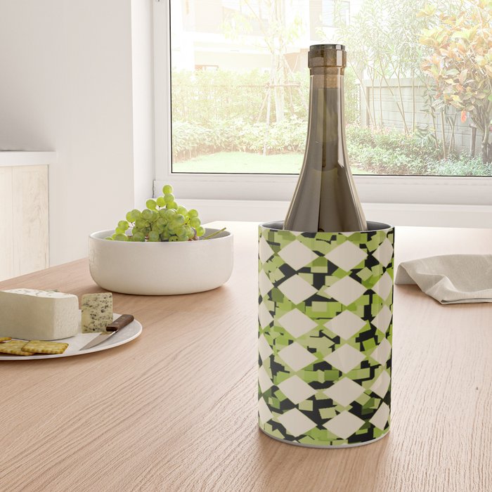 Geometric Checkerboard with Confetti Squares Green Black on Beige Wine Chiller Gallery Image 4