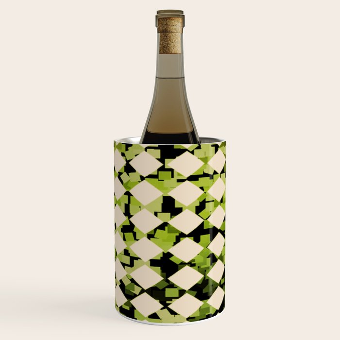 Geometric Checkerboard with Confetti Squares Green Black on Beige Wine Chiller Gallery Image 3