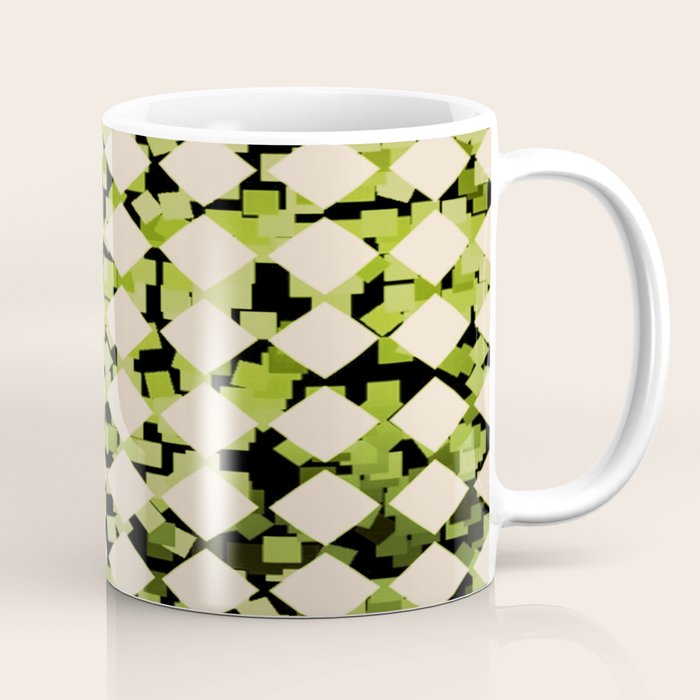 Geometric Checkerboard with Confetti Squares Green Black on Beige Coffee Mug Gallery Image 1