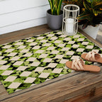 Geometric Checkerboard with Confetti Squares Green Black on Beige Outdoor Rug Gallery Image 2
