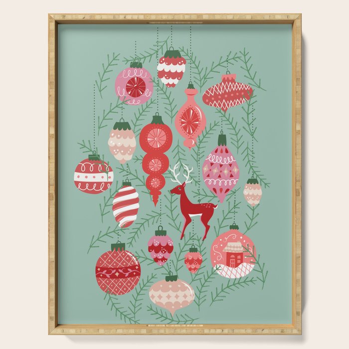 Mid-Century Ornaments in Red and Mint Serving Tray Gallery Image 1