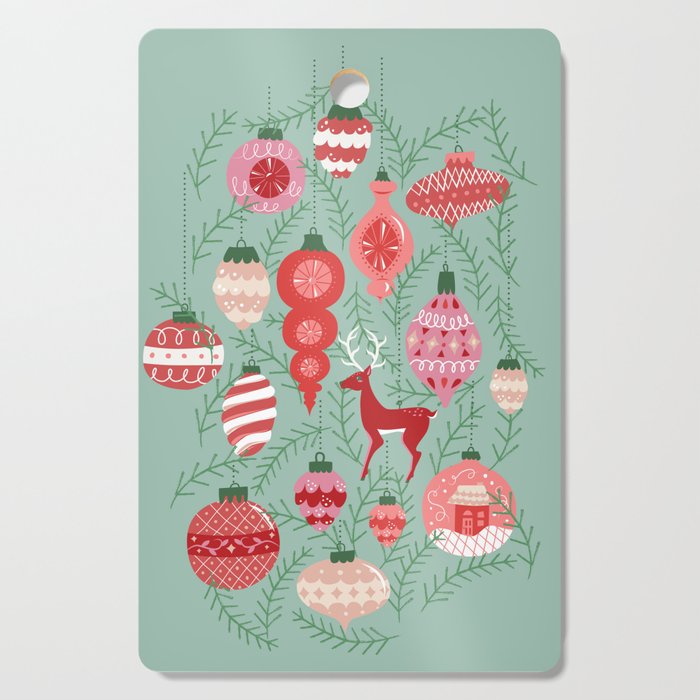 Mid-Century Ornaments in Red and Mint Cutting Board Gallery Image 1